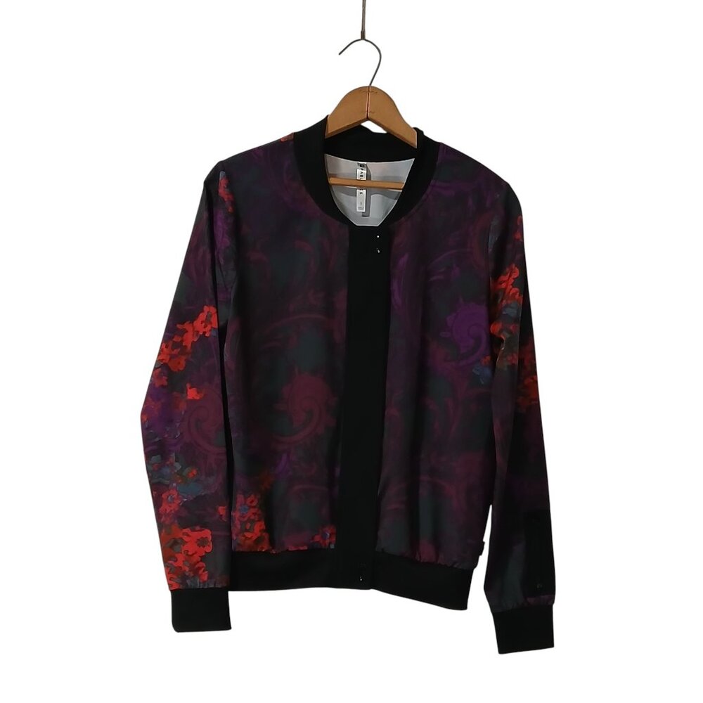 Fabletics Ithaca Floral Lightweight Bomber Jacket with Purple Floral Size Small
